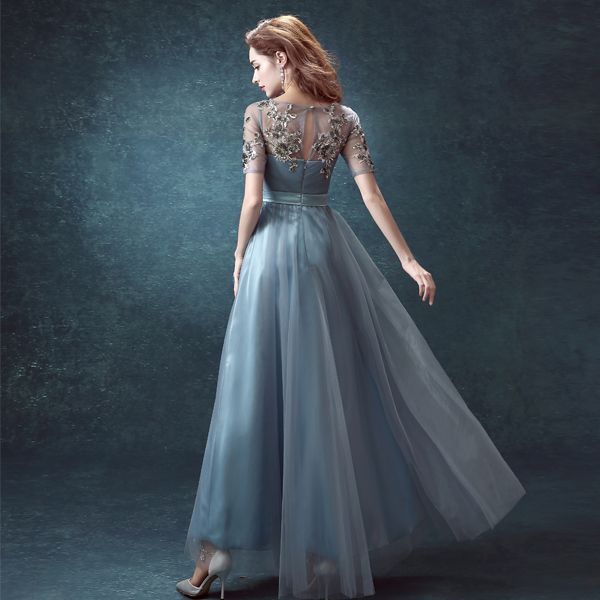 steel blue formal dress