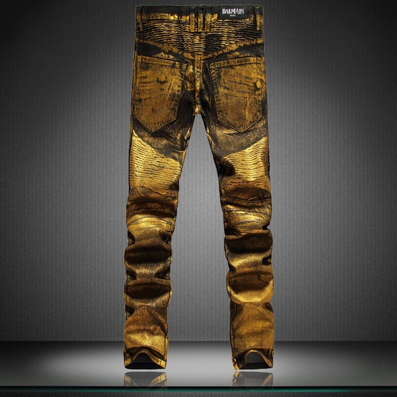 gold balmain jeans