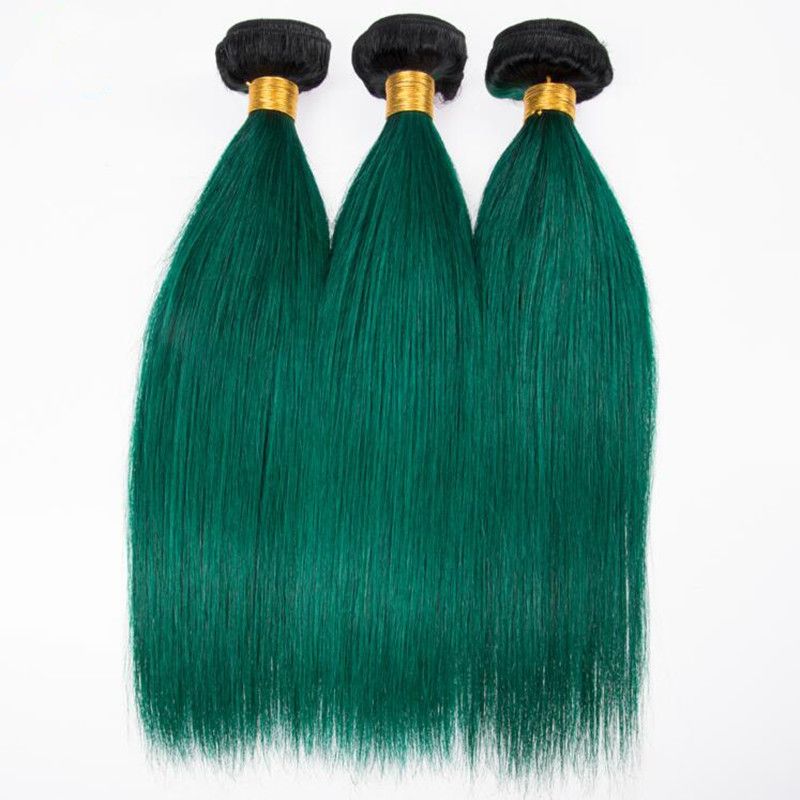 Compre Dark Roots 1b Extensiones De Trama De Cabello Verde Con Cierre De Encaje Ombre Color Sedoso Cabello Humano Recto Teje 1b Green 3bundles Con
