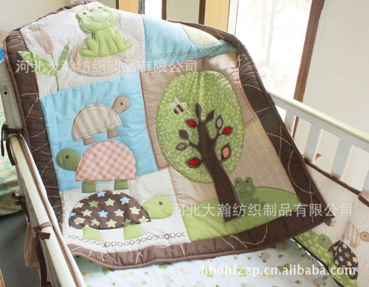 Baby Crib Patchwork Bedding Set Fitted Skirt Comforter Pillowcase Bumper 