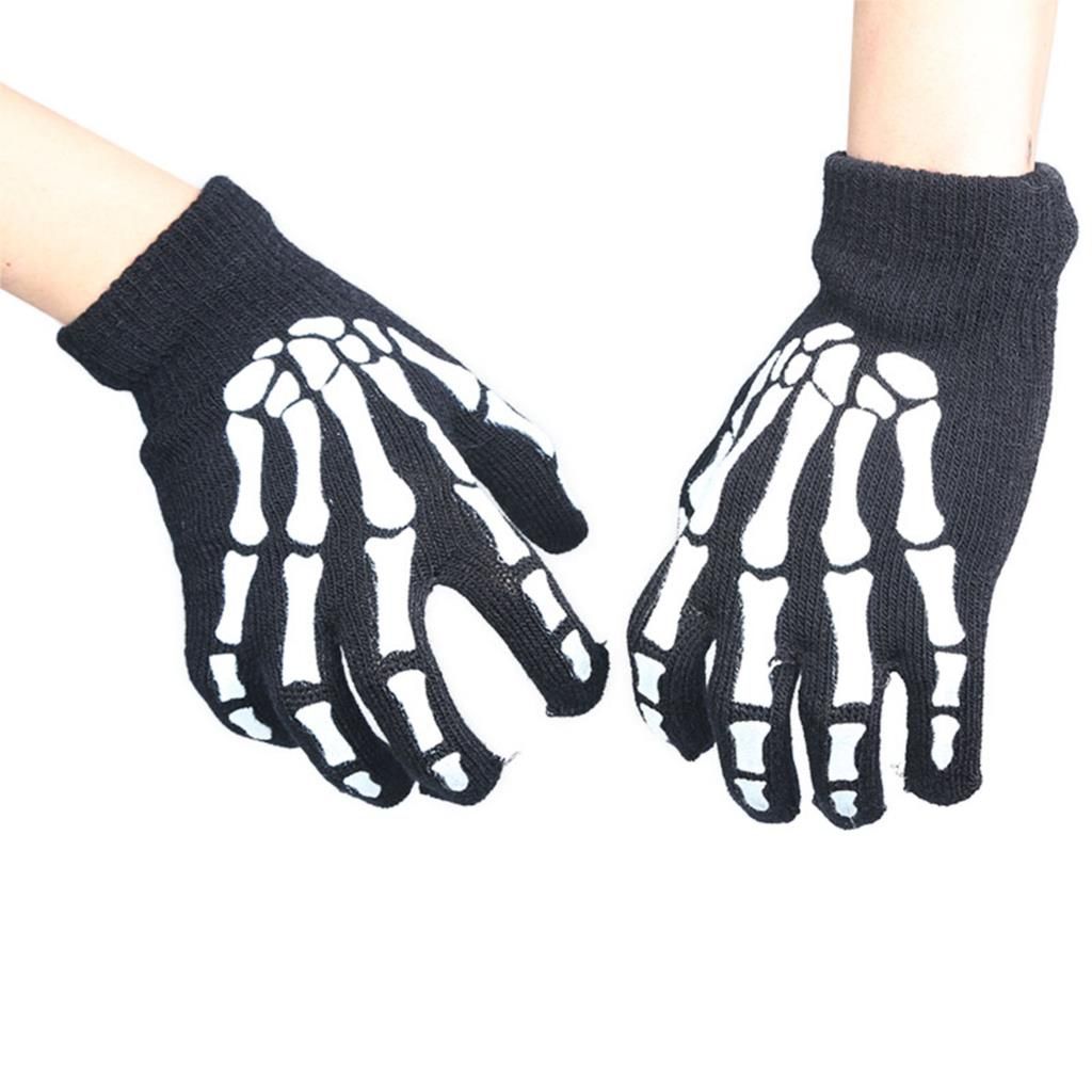 Skull /& Crossbones Scary Thermal Knit Winter Gloves Boys Black Skeleton