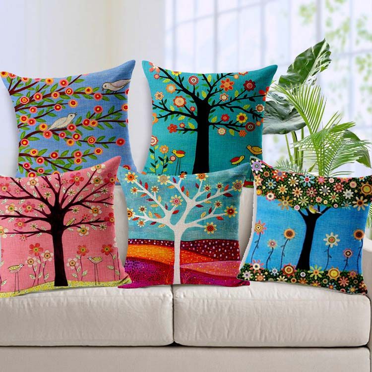 NEU 45x45cm Leinen Blumen Pflanze Kissenhülle Kissenbezug Sofakissen Dekokissen