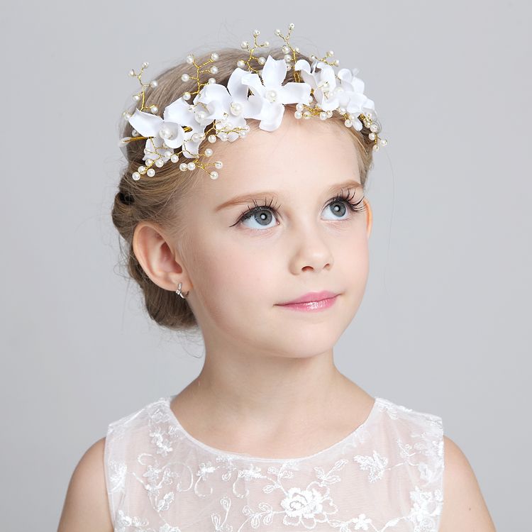 Charming Cute Kids Children Veils Head Pieces To Match Flower Girl Dresses 2015 White Pink Princess Garland Flower Girl Headband For Wedding Infant