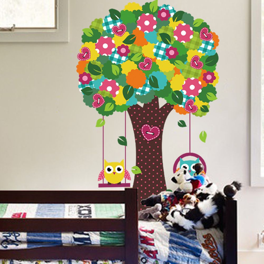 Heart Shape Button Flowers Tree Wall Decal Sticker Kids Room
