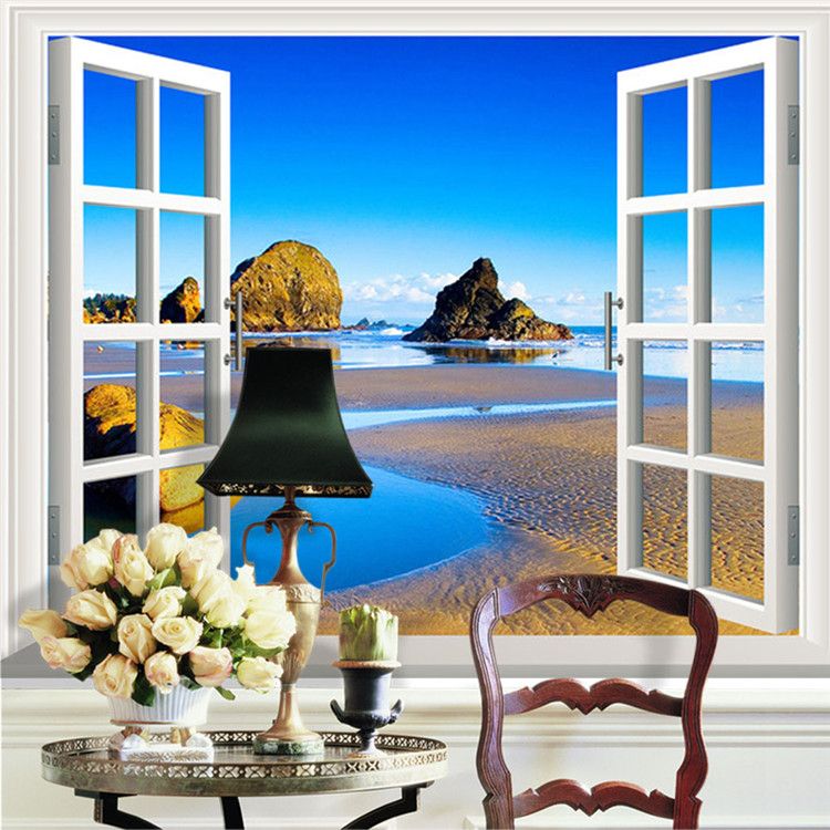 3d Window View Photo Wallpaper Natural Scenery Wall Mural Custom 3d Window View Photo Wallpaper Natural Scenery Wall Mural Custom Large Size Non Woven Canvas