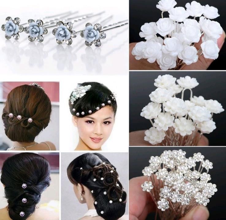 Wedding Bridal Pearl Hair Pins Flower Crystal Hair Clips