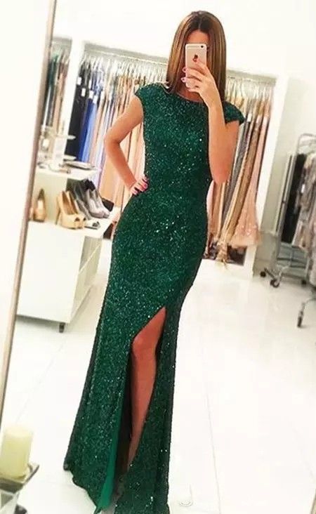 emerald green glitter prom dress