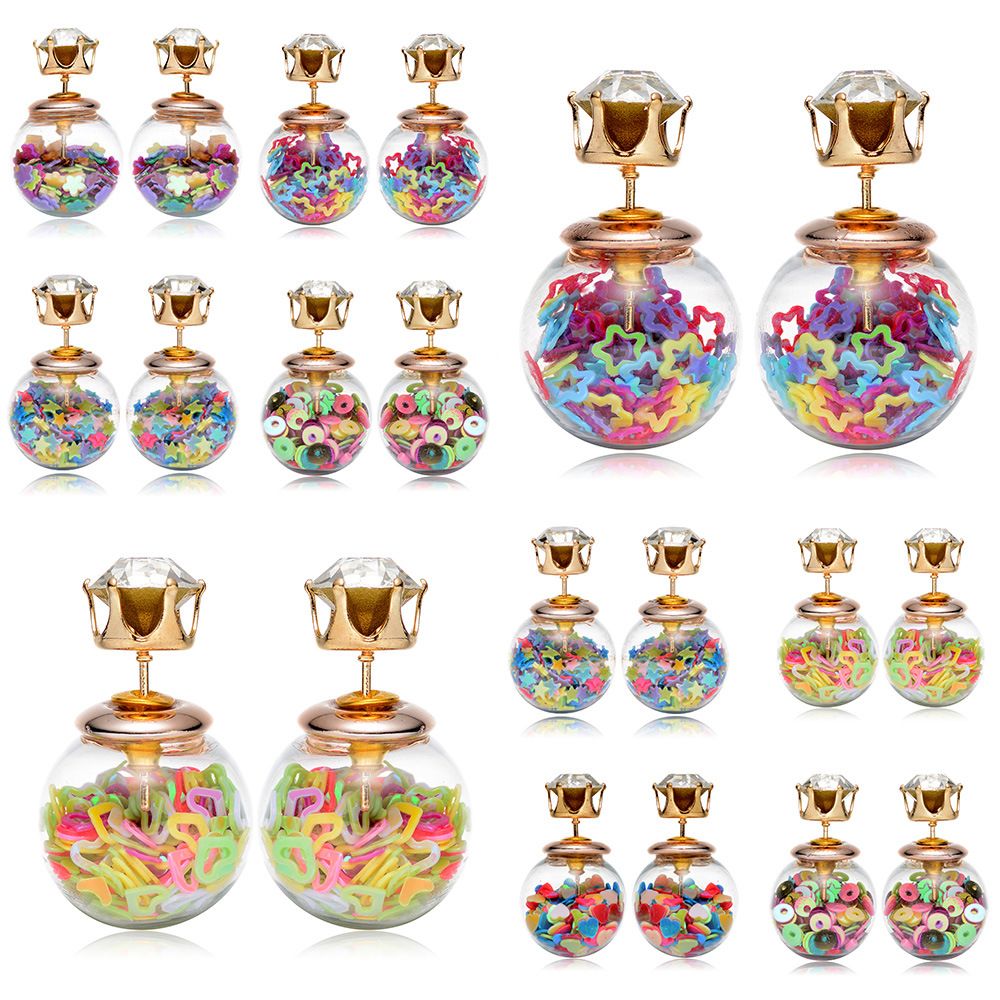 925 Silver Plated Multicolor Pearl double-sided Balls UV Shiny candy stud earrings