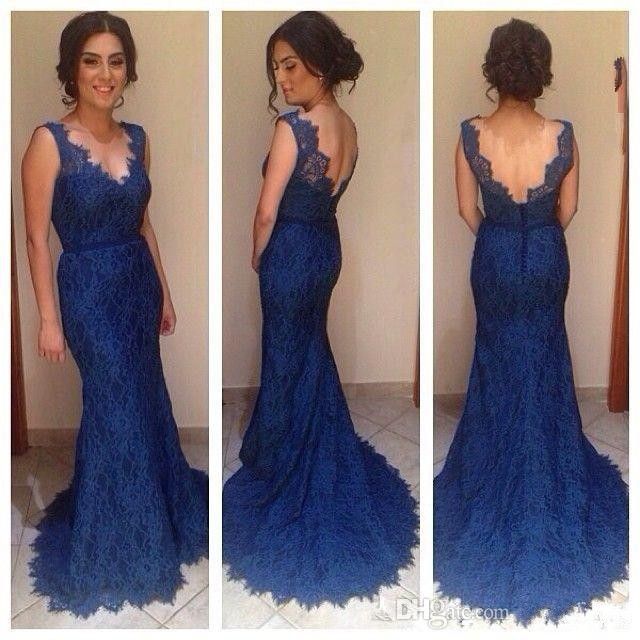 navy lace prom dress