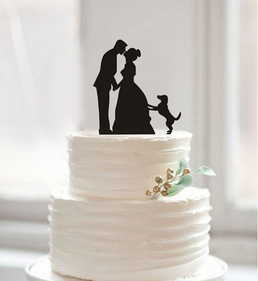 Kissing Bride Groom And Dog In Cake Top Creative Wedding Cake Decorations Wedding Birthday Festival Party Decorations Cake Topper Cheap Best Wedding