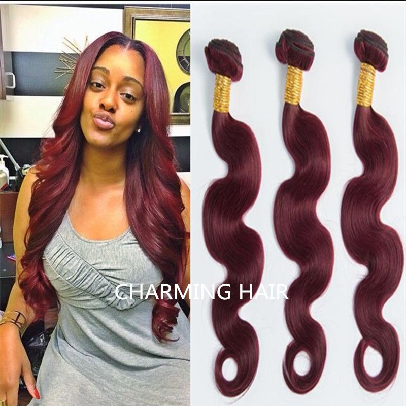Brazilian Virgin 3bundles Body Wave 99j Wine Red Color Burgandy