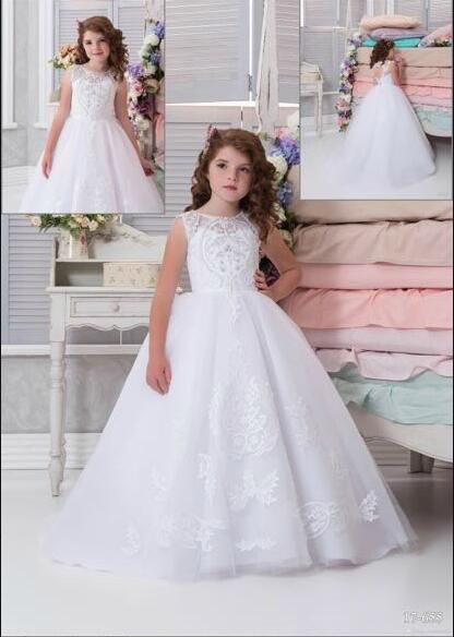 Sleeveless Floor Length Jewel Tulle Applique 2018 Lovely Flower