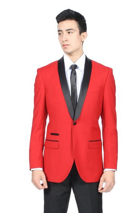 red suit jacket black lapel