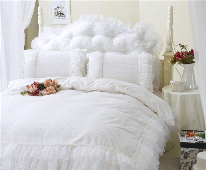 Details about   Princess Korean Style Lace Bedding Set Queen King Bed Sheet Duvet Cover Bedskirt 