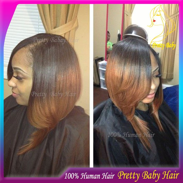 Virgin Peruvian Silky Straight Bob U Part Wig Ombre Two Tone Color