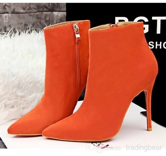 orange booties heels