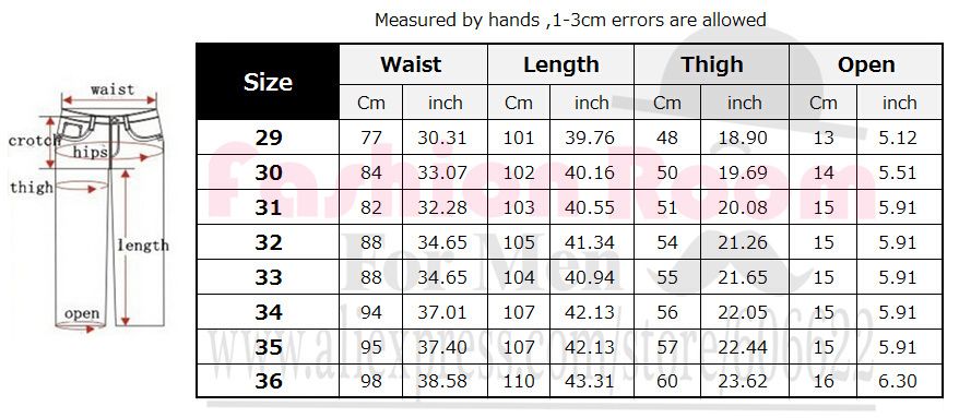 China Mens Pants Size Chart