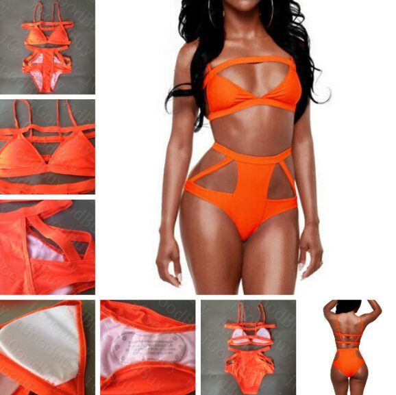 orange high waisted swimsuit