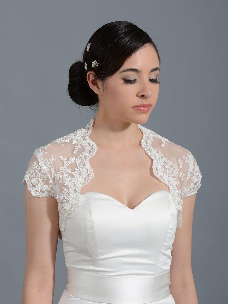 Beautiful Style Ivory Wedding Jackets With Sleeves Illusion Lace Bolero ...