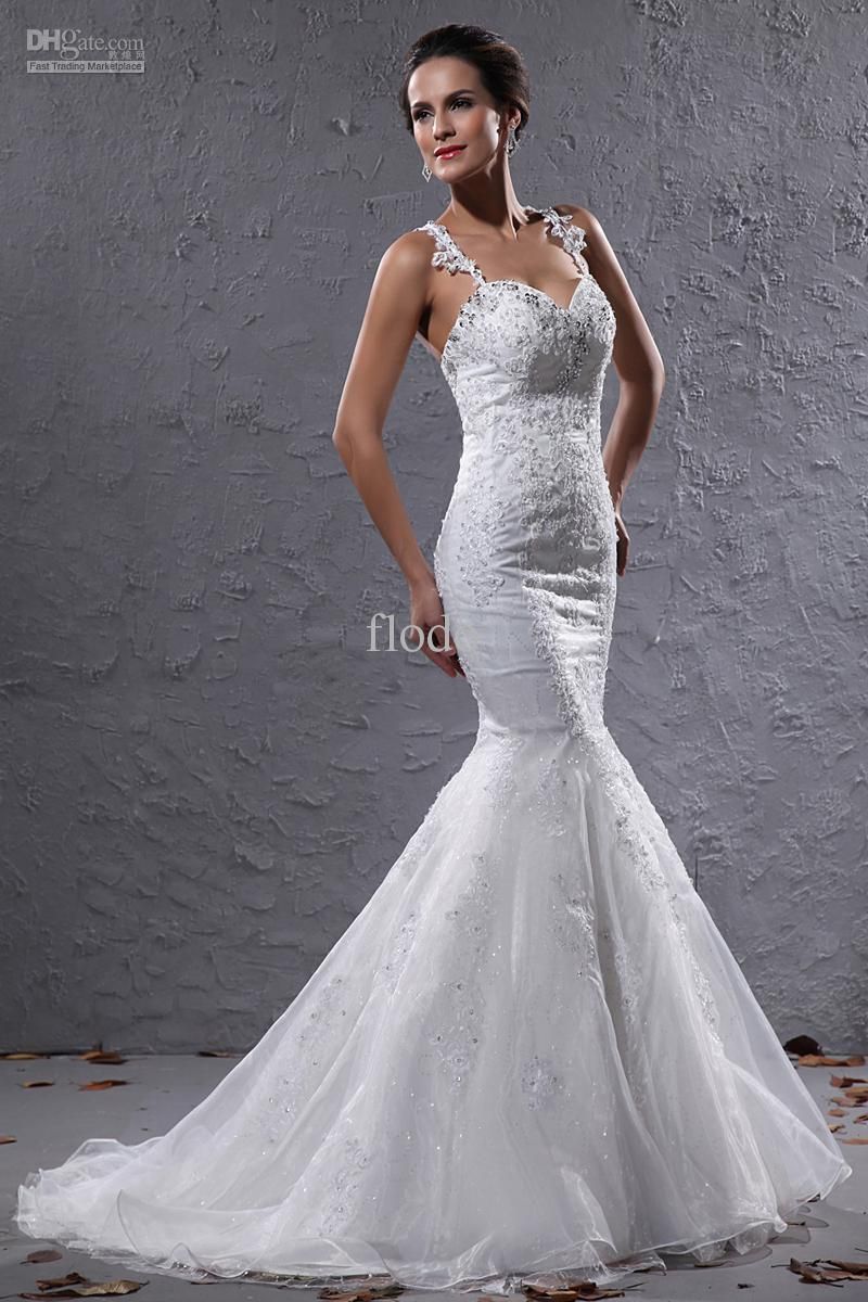 Vintage Backless Lace Mermaid Wedding Dresses Ivory Organza Criss Cross ...