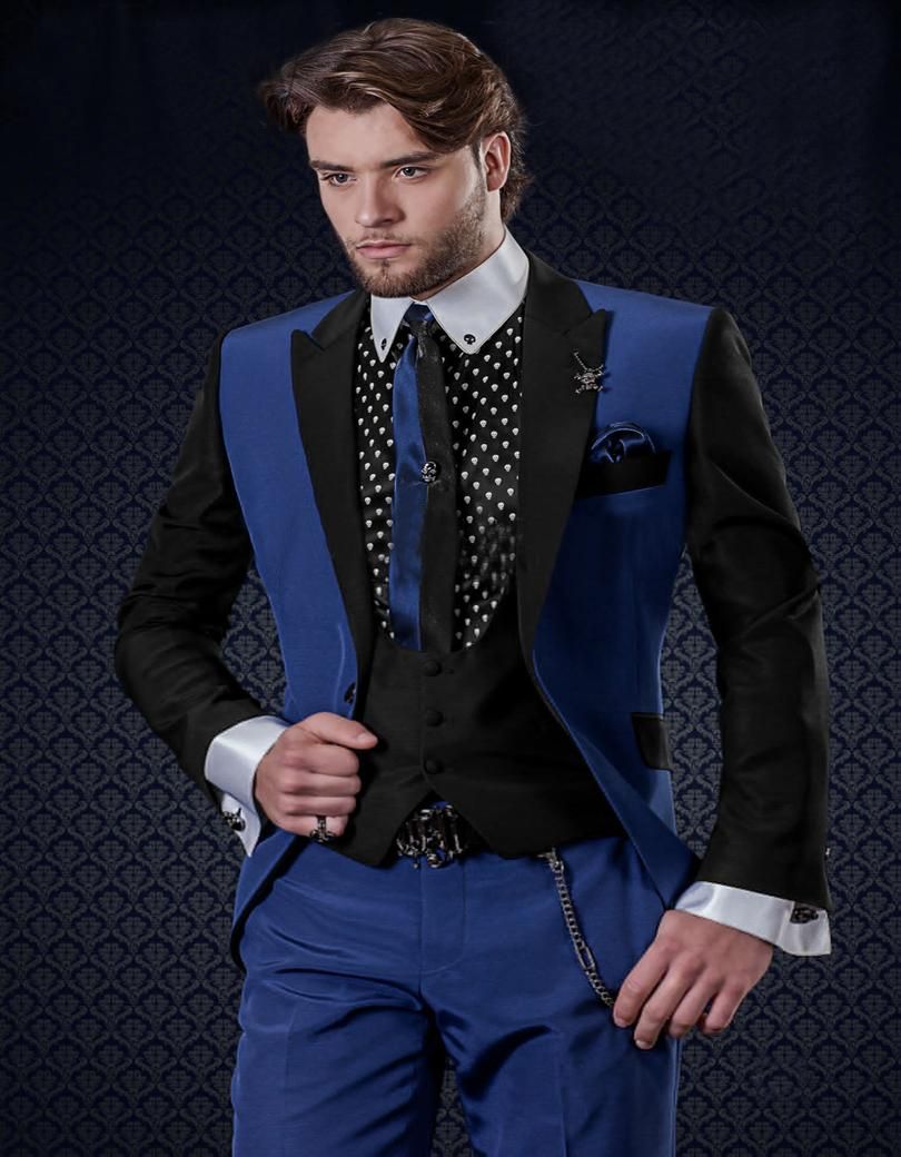 Acquistare Commercio Allingrosso Smoking Blu E Nero Dello Smoking Dello  Smoking Della Rappezzatura Custom Made Groom Smoking Groomsman Suit For  Wedding Suit Jacket + Pants + Vest Economico | Consegna Veloce E