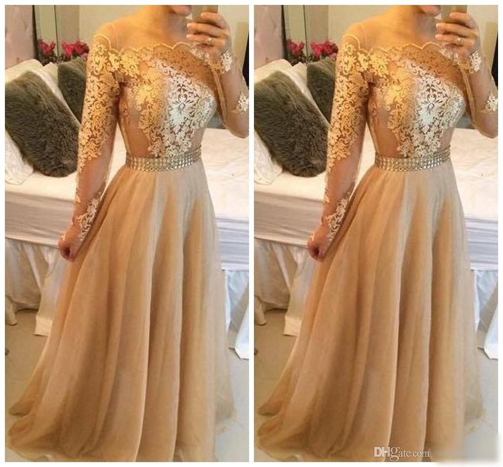 gold long sleeve lace dress