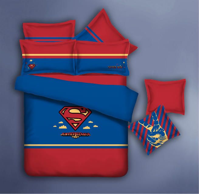 Blue Superman Active Printing Quality Cotton Bedding Set Queen Or