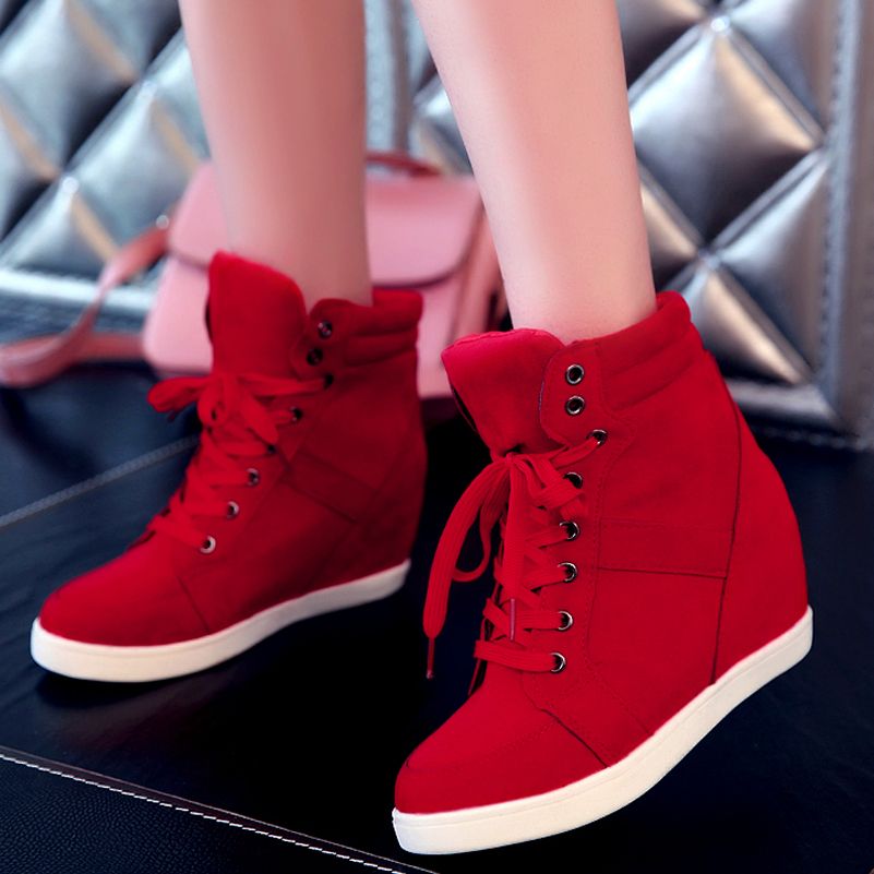 New HOT Popular Women Canvas Shoes High Top Wedge Heel Lace Up Fashion Sneakers