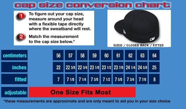 Snapback Hat Size Chart