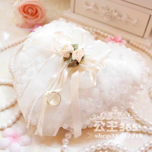 2019 Romantic Eleagnt Wedding Ring Pillows Lace Handmade Flowers