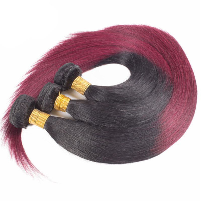 2019 1b 99j Ombre Burgundy Hair Extensions Indian Hair Bundles Silk Straight Color Wine Red Indian Human Hair Dark Root 99j Bundles From Humanhair 2
