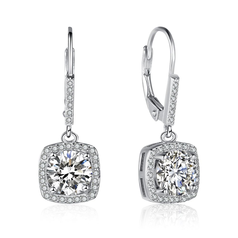 925 Solid Sterling Rectangle Earrings Cuff Single Cartilage Zircon Gemstone  Monaco Style Jewelry Gift For Her Women Earrings