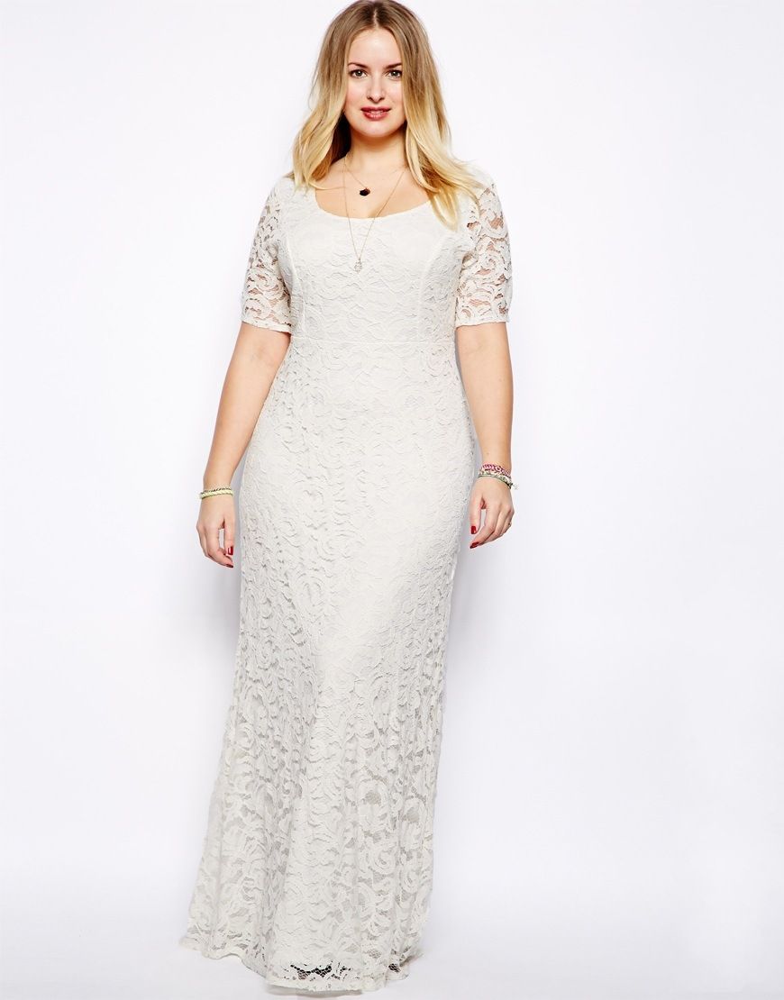 plus size white lace dress with sleeves