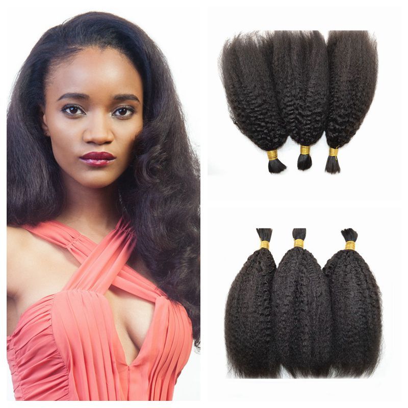 Virgin Peruvian Bulk Human Hair Extensions Kinky Straight Braiding