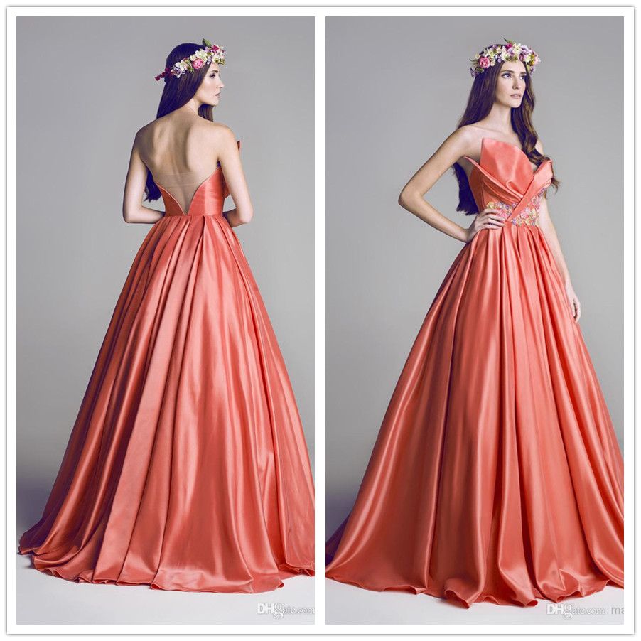 Compra De Novia 2015 Vestido De Bola Extravagante Color Coral Vestido De  Bola Vestidos De Novia Sin Espalda Novia Longitud De Los Vestidos De Novia  De Raso Vestido QL119 Barato | Entrega