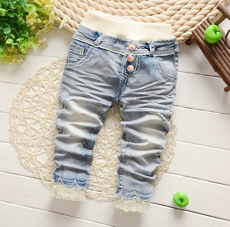 Nueva Primavera Niñas Perlas de Flores Pantalones de Mezclilla de Mariposa Niños Floral
