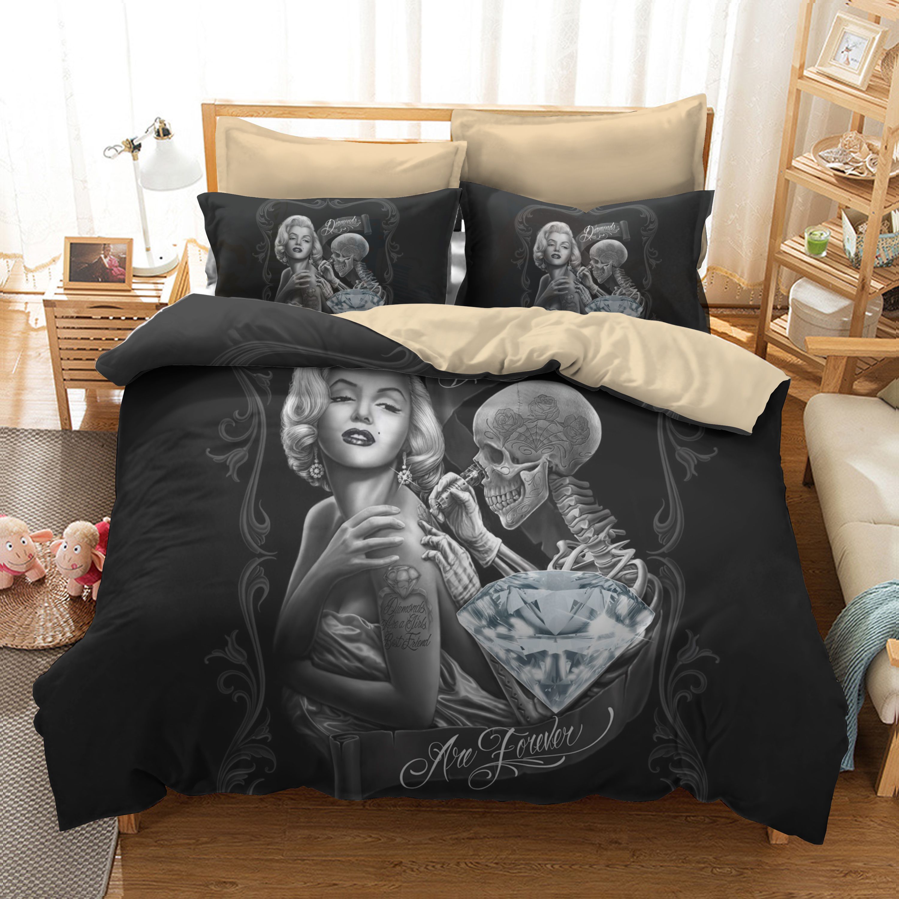 Bedroom Decor Sexy Marilyn Monroe 3d Skull Print Bedding Set Full Queen King California King Size Duvet Cover 2 Pillowcases Queen Duvet Cover Sets