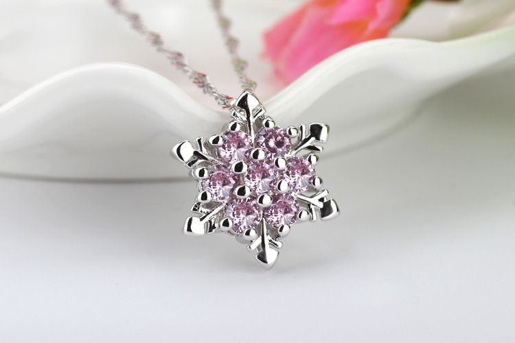 Wholesale Pink/Blue Crystal Snowflake Pendant Necklace 925 Sterling ...