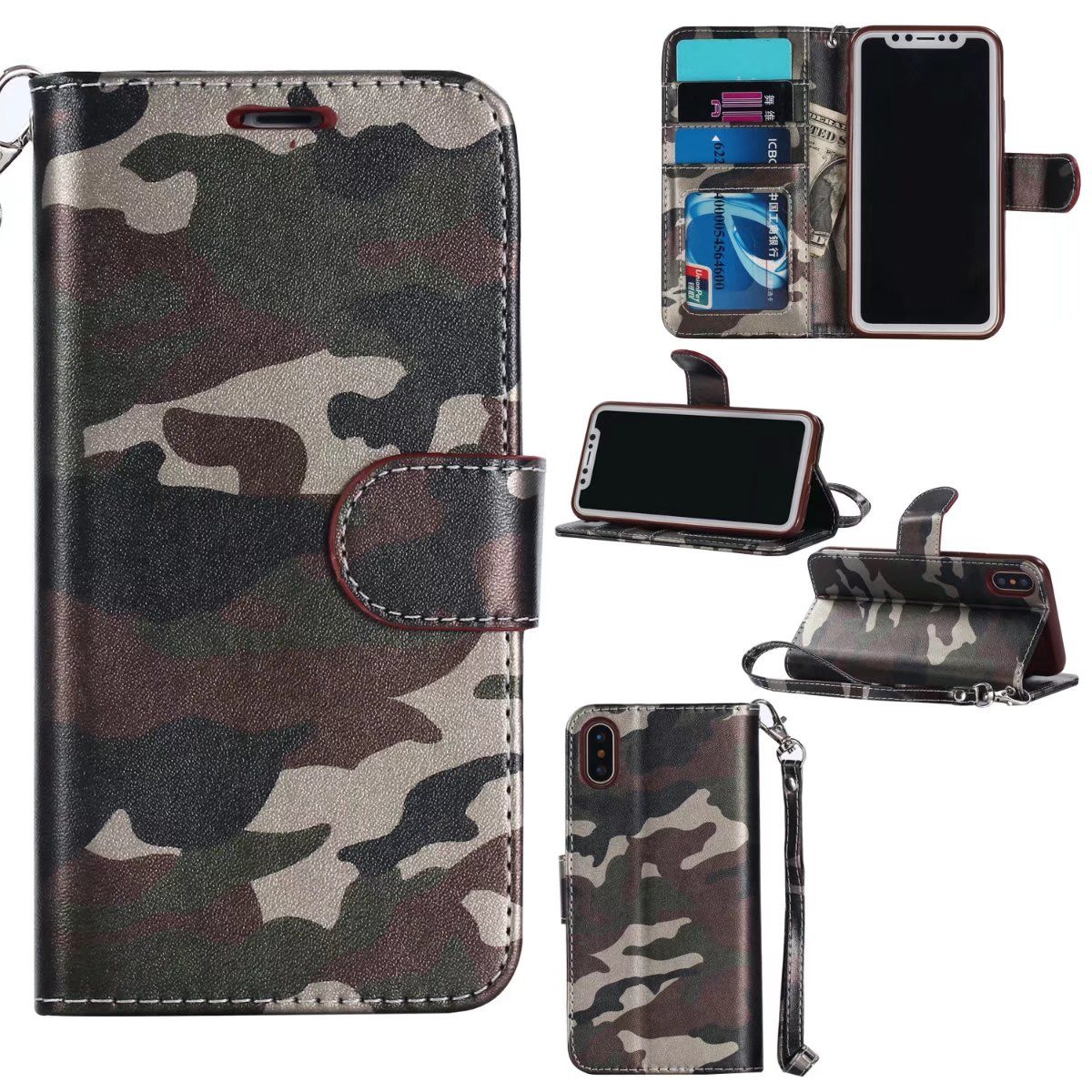 Wallet Case For IPhone 5 6 6S 7 Plus Army Cover Camouflage Pattern