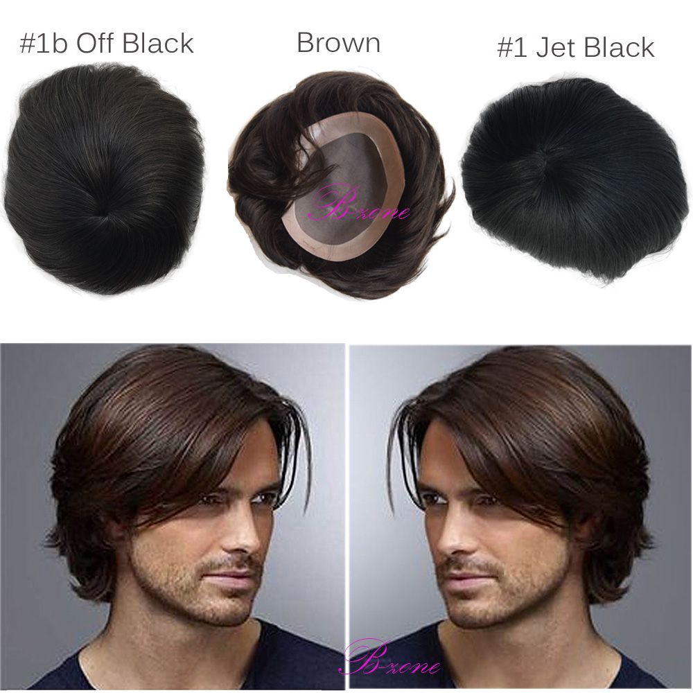 2019 Human Hair Toupees Indian Remy Black And Brown Color Mono