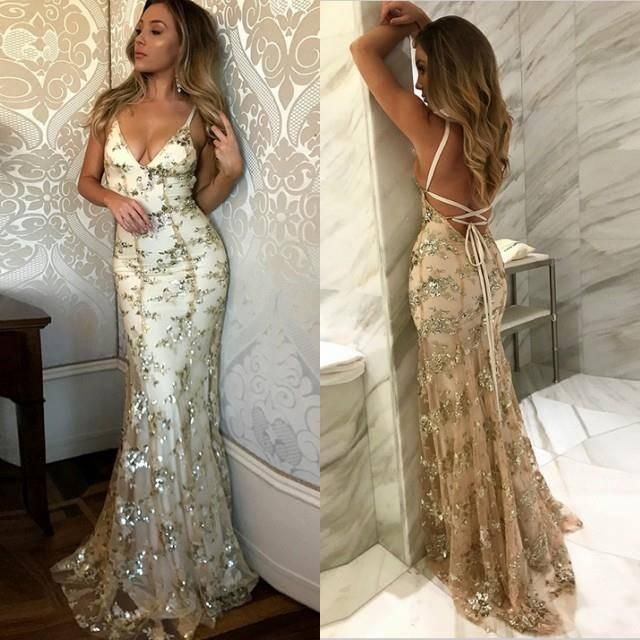 sparkly spaghetti strap prom dress