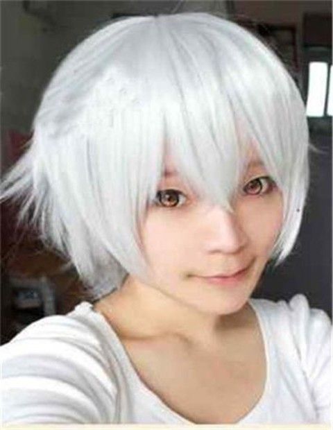 Synthetic Hair Wigs For Men Silver White Black Short Cosplay Wig