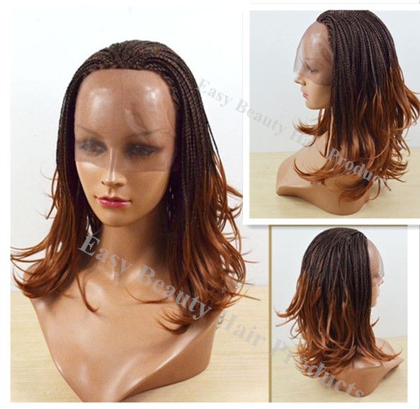 Glueless Braided Lace Front Wig Synthetic Wavy Kanekalon Braiding