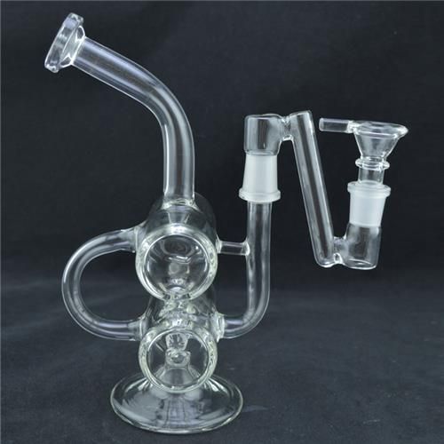 2021 Double Barrel Ash Catcher Glass Bong 8 Inch Recycler Oil Rigs