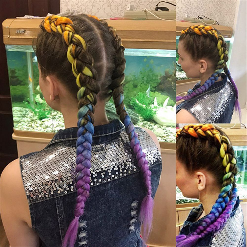 Ombre Kanekalon Braiding Hair Extensions 24inch 100g Synthetic Crochet Synthetic Braind Hair Jumbo Braids Hairstyles Gray Burgundy1 27 Canada 2019
