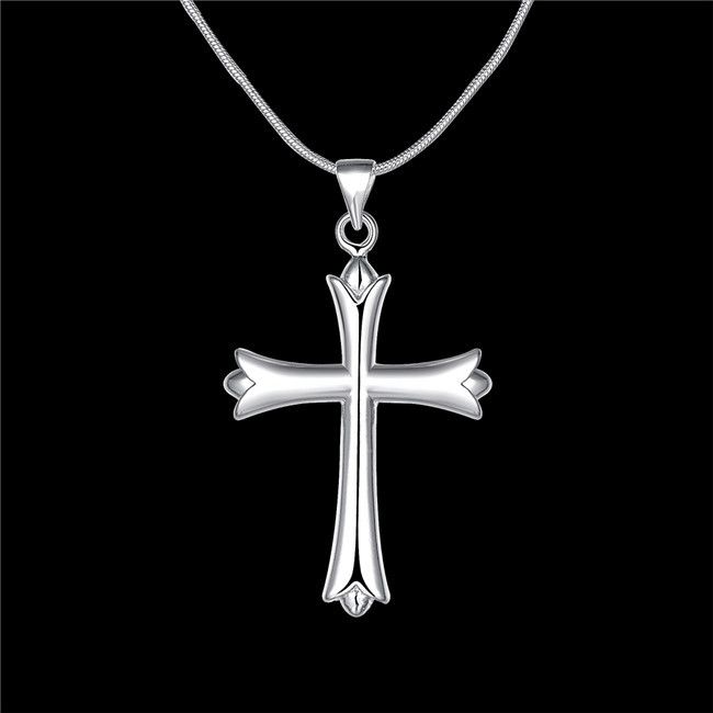 Wholesale 925 Sterling Silver Filled Cross Pendant Snake Chain Necklace Gift