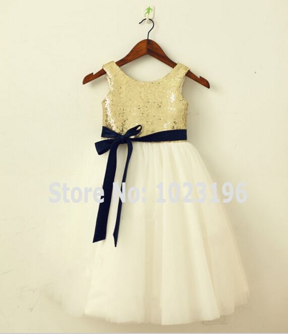champagne and navy flower girl dresses