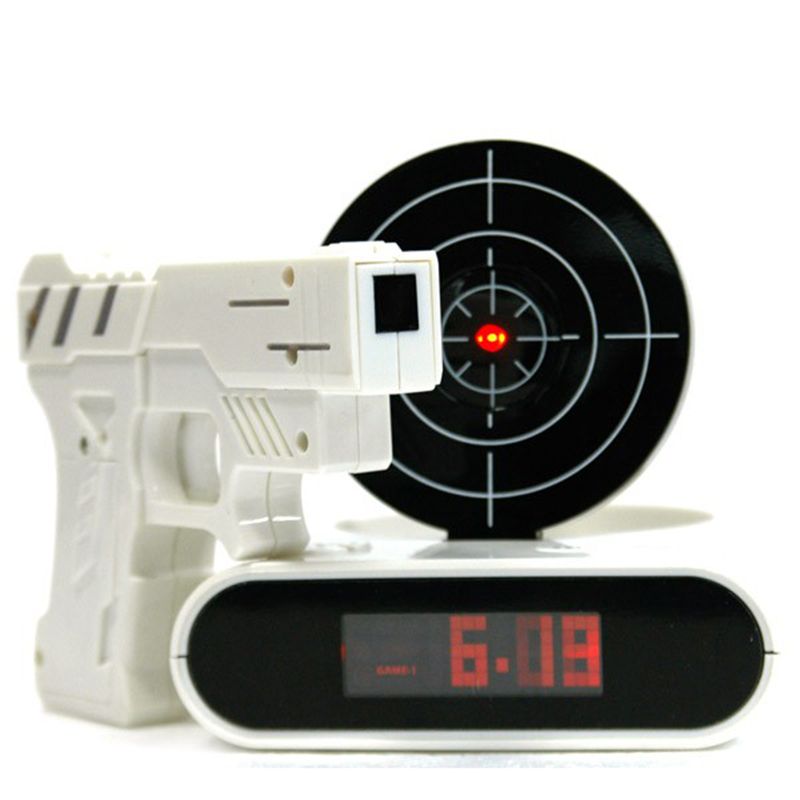 LCD Laser Pistole Schießen Ziel Aufwachen Alarm Schreibtisch Uhr Neuheit