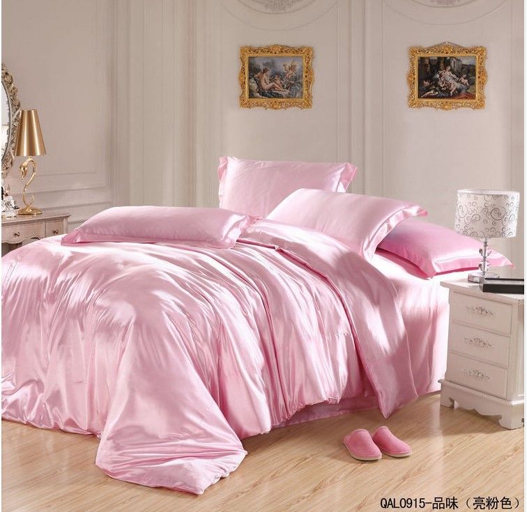 Light Pink Bedding Sets Silk Sheets Satin California King Size
