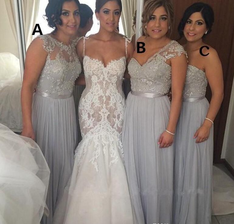 silver lace bridesmaid dresses